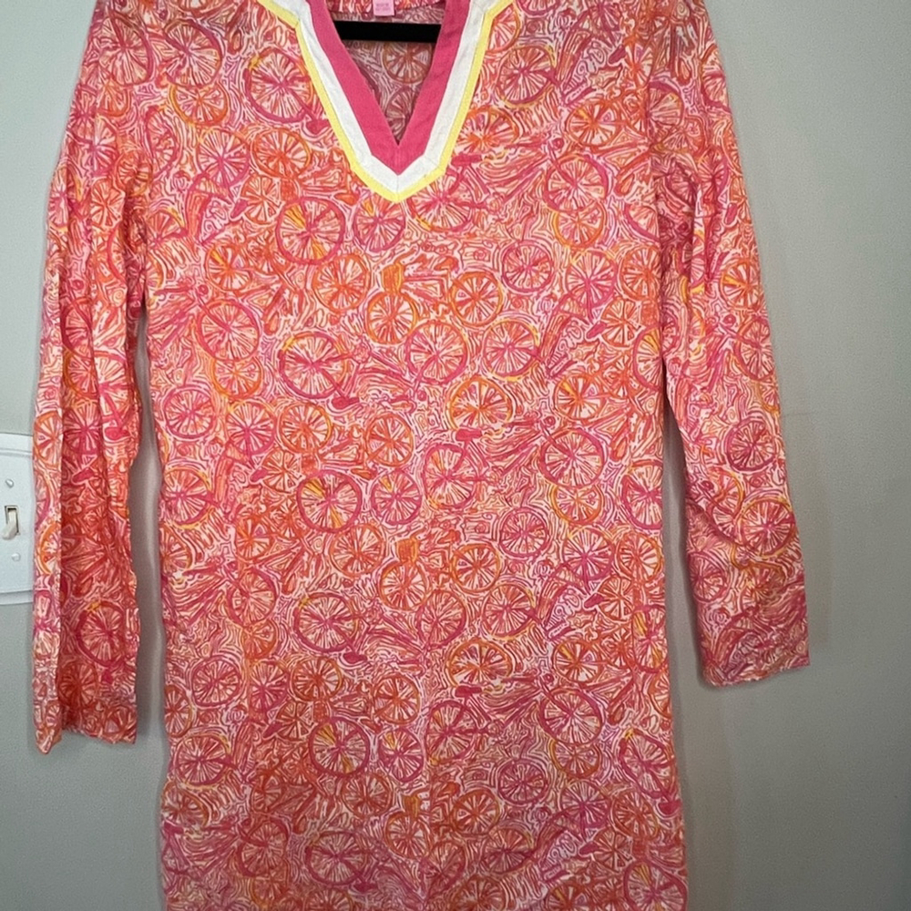 Lilly Pulitzer Vibrant Pink and Orange Patterned Cotton Swim Coverup